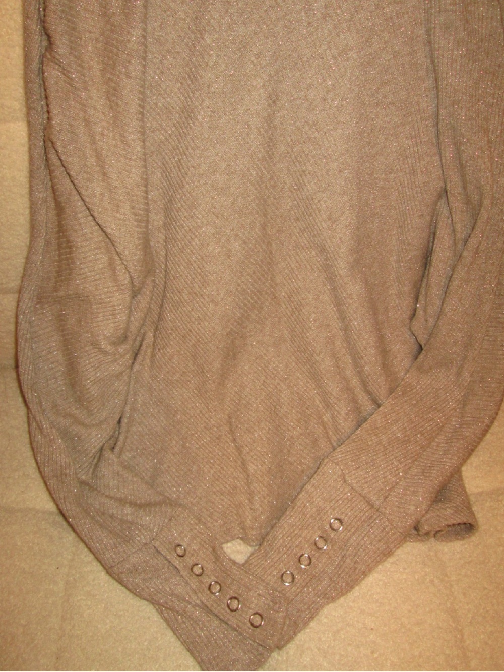 Simply Vera Vera Wang Tan Crewneck Sweater with Button Cuff Accents